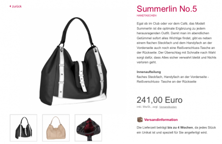 Konfiguration Handtasche bei Tanner & Tailor
